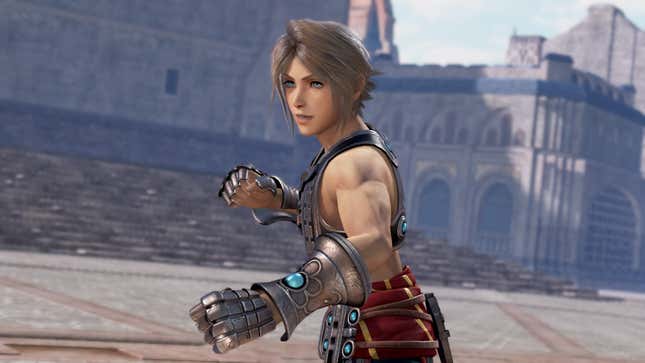 Vaan is seen with his fist raised with a castle in the background.