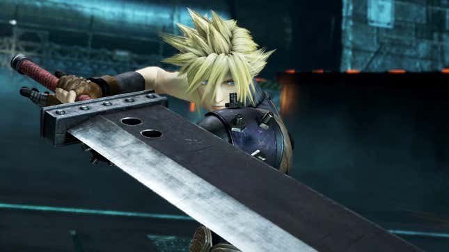 Cloud seen holding his giant sword in a battle stance.