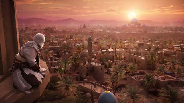 The protagonist of Assassin's Creed Mirage looks out over Bagdhad.